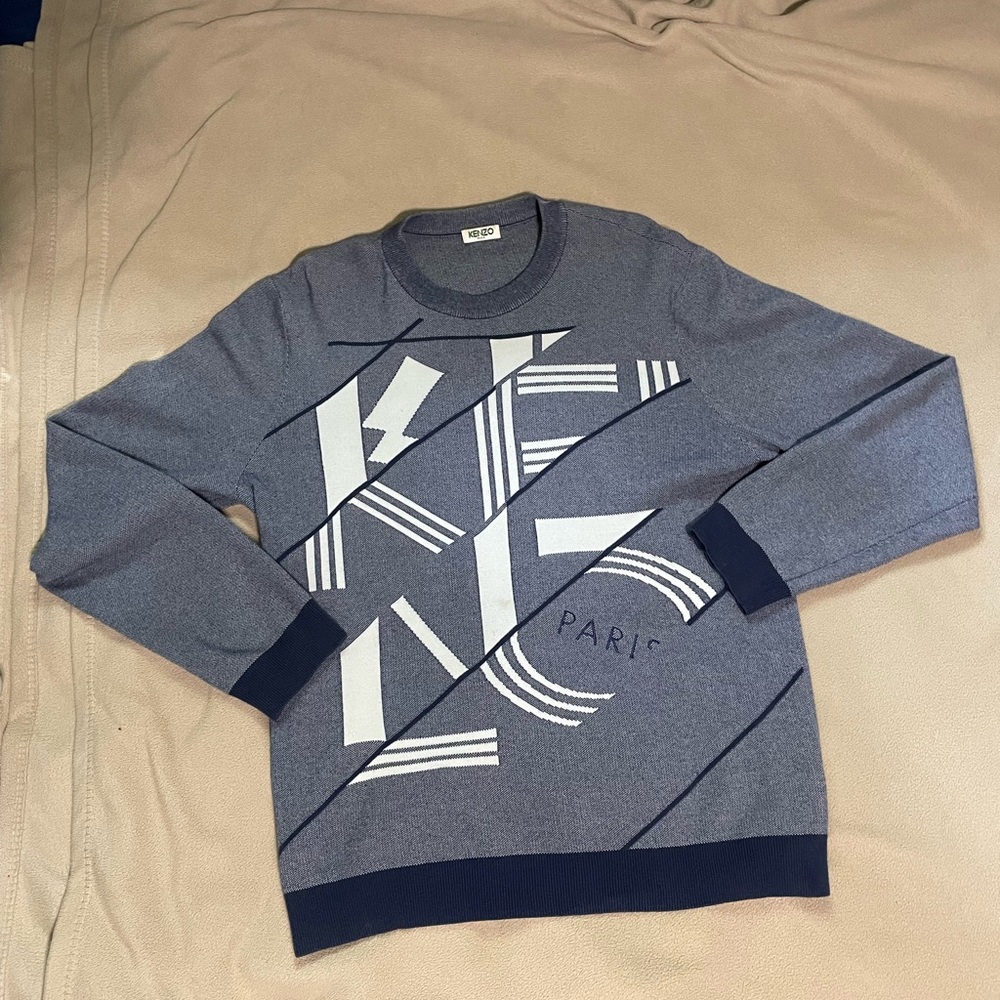 Kenzo Paris mens cotton knit logo lettering sweater, size Small